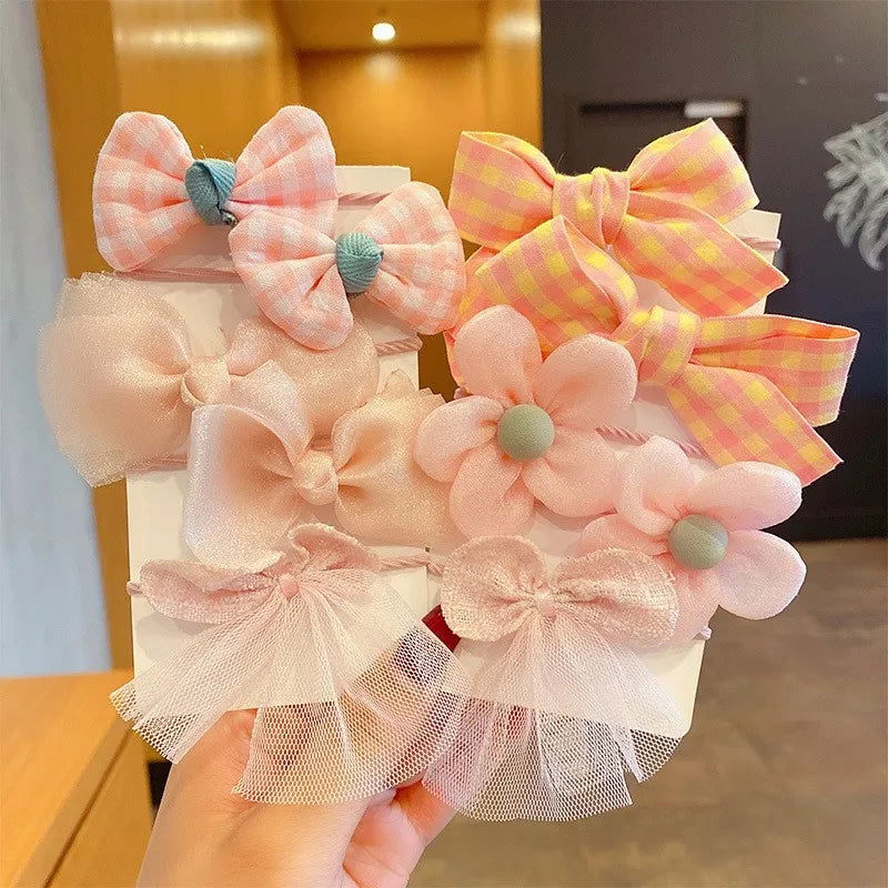 10Pcs/Set Big Bow Flower Elastic Hairbands Children Girls Sweet Hair Ties Fashion Headbands Hair Accessories Rubber Band For Kid - Slobuy
