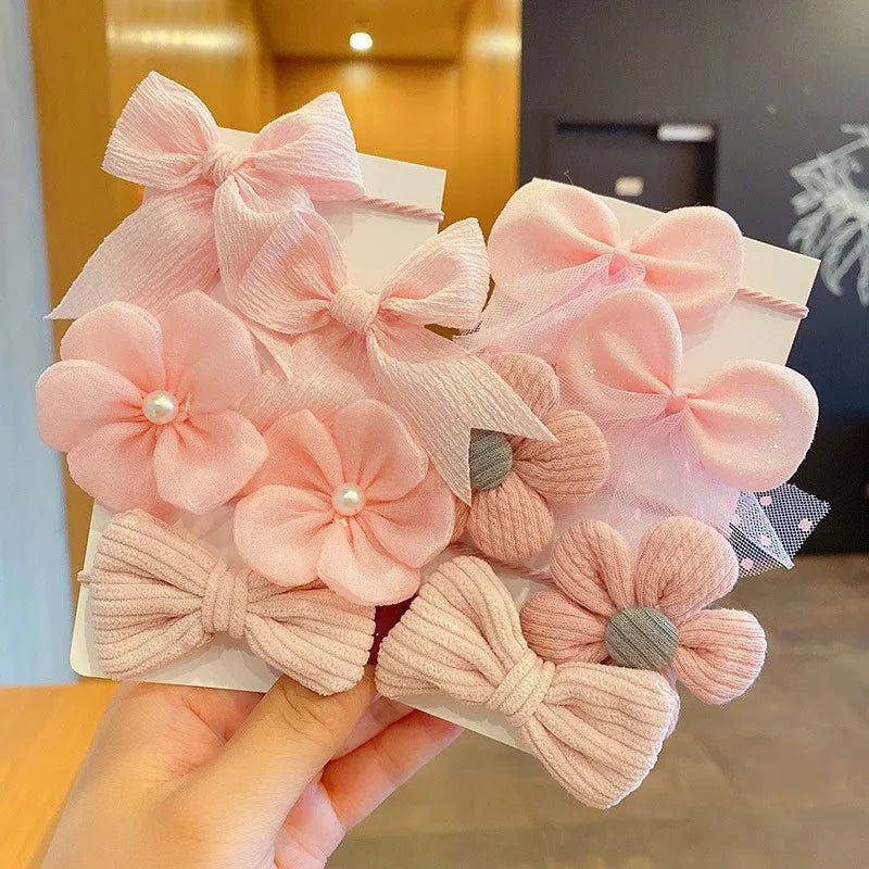 10Pcs/Set Big Bow Flower Elastic Hairbands Children Girls Sweet Hair Ties Fashion Headbands Hair Accessories Rubber Band For Kid - Slobuy