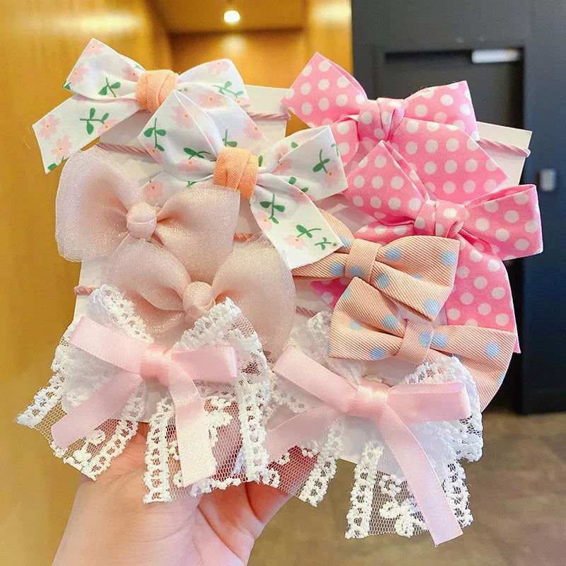 10Pcs/Set Big Bow Flower Elastic Hairbands Children Girls Sweet Hair Ties Fashion Headbands Hair Accessories Rubber Band For Kid - Slobuy
