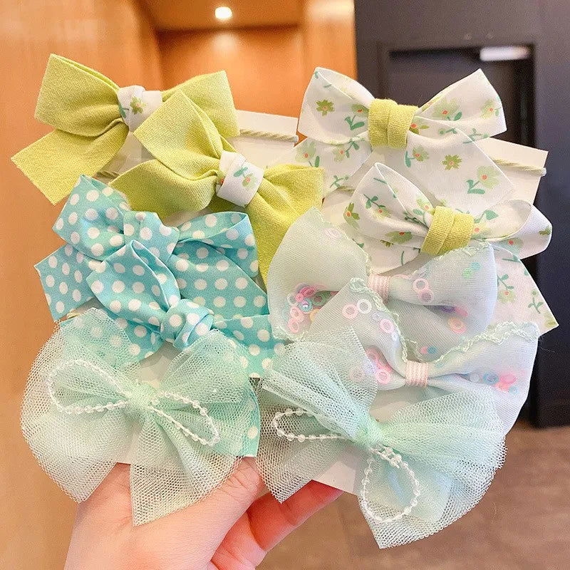 10Pcs/Set Big Bow Flower Elastic Hairbands Children Girls Sweet Hair Ties Fashion Headbands Hair Accessories Rubber Band For Kid - Slobuy