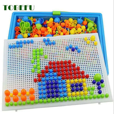 296 Pieces/Set Box-Packed Grain Mushroom Nail Beads Intelligent 3D Puzzle Games Jigsaw Board for Children Kids Educational Toys - Slobuy