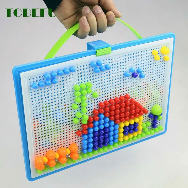 296 Pieces/Set Box-Packed Grain Mushroom Nail Beads Intelligent 3D Puzzle Games Jigsaw Board for Children Kids Educational Toys - Slobuy