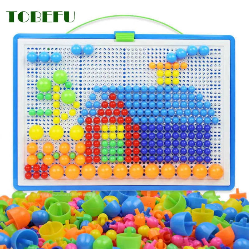296 Pieces/Set Box-Packed Grain Mushroom Nail Beads Intelligent 3D Puzzle Games Jigsaw Board for Children Kids Educational Toys - Slobuy