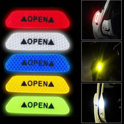 4PCS/Set Car Door Stickers Universal Safety Warning Mark OPEN High Reflective Tape For Auto Accessories Exterior Bike Helmet - Slobuy