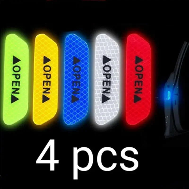 4PCS/Set Car Door Stickers Universal Safety Warning Mark OPEN High Reflective Tape For Auto Accessories Exterior Bike Helmet - Slobuy