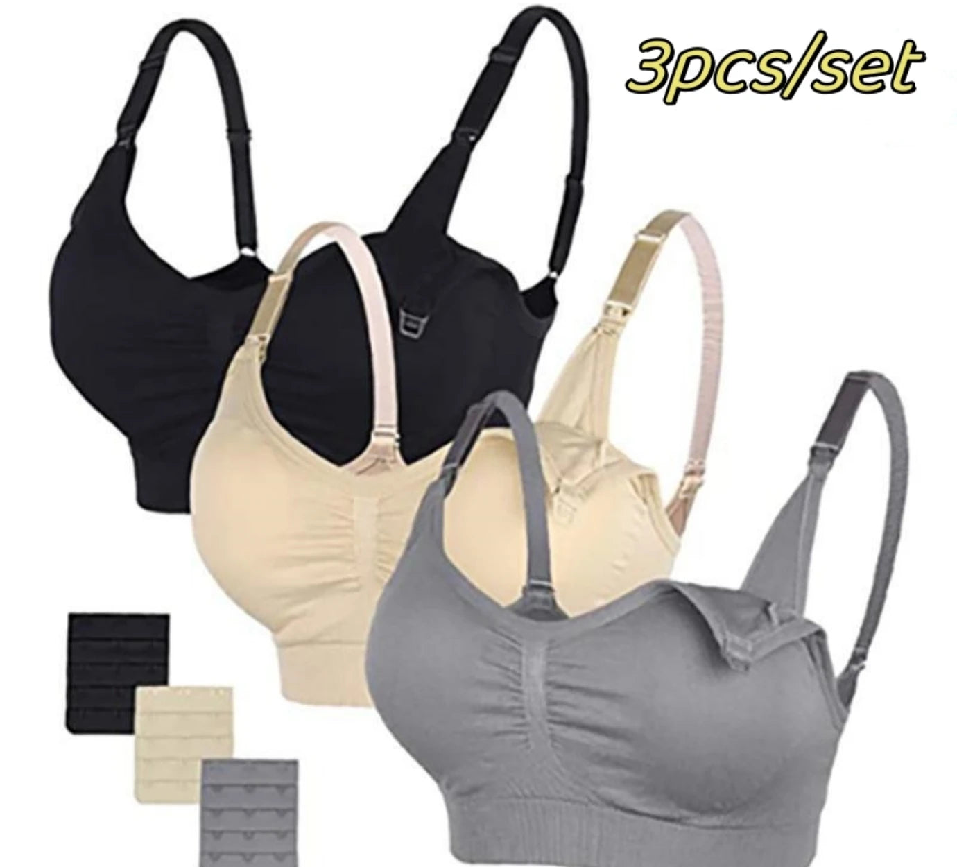 3pcs/Set High Quality Maternity Nursing Bras Cotton Breastfeeding Pregnant Underwear Seamless Large Size Breathable Bra Push Up - Slobuy