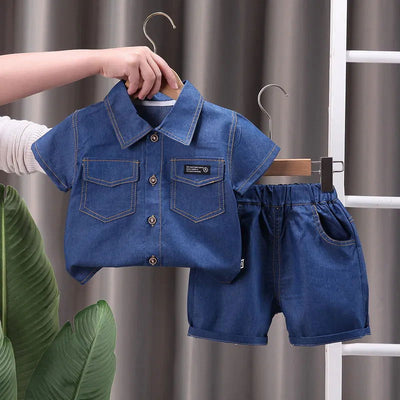 Summer Children Clothes Boys Suit Denim Tops + Jeans Pants 2Pcs/Set Infant Casual Outfits - Slobuy