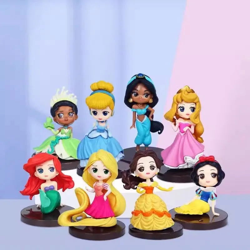 Disney high quality 8Pcs/Set Kawaii Q Snow White Princess Action Figure Ariel Belle Rapunzel Mermaid Toys Models Girls gift - Slobuy