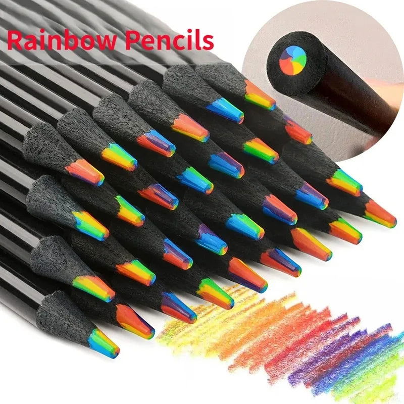 12pcs/Set Kawaii Rainbow Pencil 7 Colors Concentric Gradient Crayons Kids Gift Colored Pencils Art Painting Drawing Stationery - Slobuy
