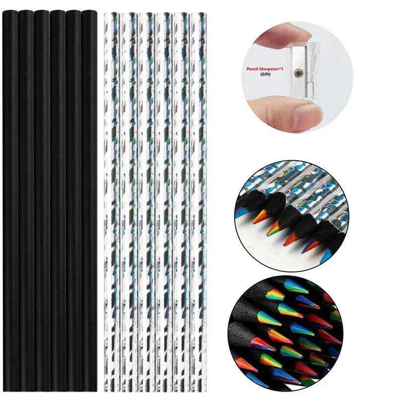 12pcs/Set Kawaii Rainbow Pencil 7 Colors Concentric Gradient Crayons Kids Gift Colored Pencils Art Painting Drawing Stationery - Slobuy