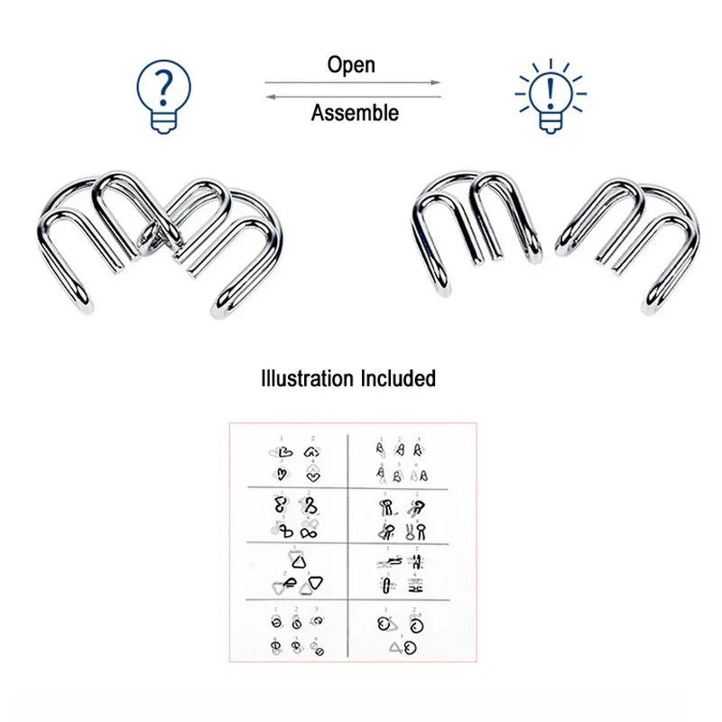 8pcs/Set Materials Metal Montessori Puzzle Wire IQ Mind Brain Teaser Puzzles for Children Adults Anti-Stress Reliever Toys Gifts - Slobuy