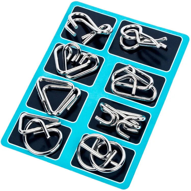8pcs/Set Materials Metal Montessori Puzzle Wire IQ Mind Brain Teaser Puzzles for Children Adults Anti-Stress Reliever Toys Gifts - Slobuy