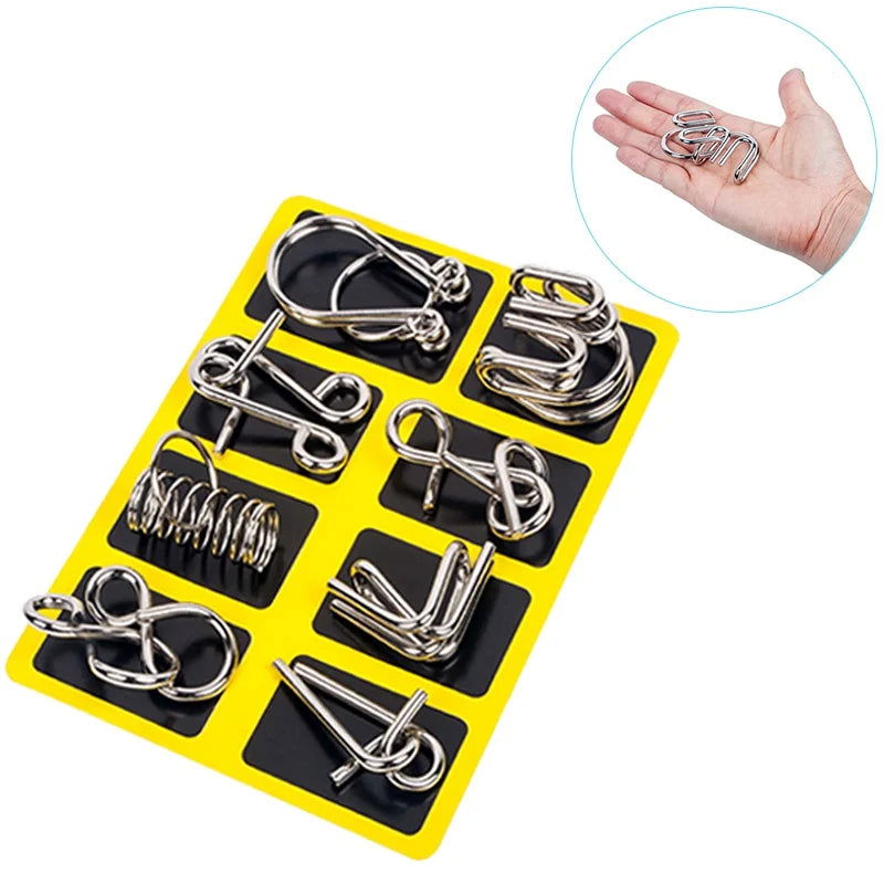 8Pcs/Set Metal Montessori Puzzle Wire IQ Mind Brain Teaser Puzzles Adults Interactive Game Reliever Educational Toys - Slobuy