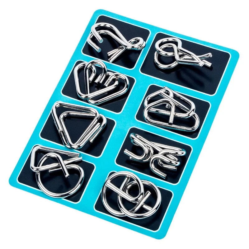 8Pcs/Set Metal Montessori Puzzle Wire IQ Mind Brain Teaser Puzzles Adults Interactive Game Reliever Educational Toys - Slobuy