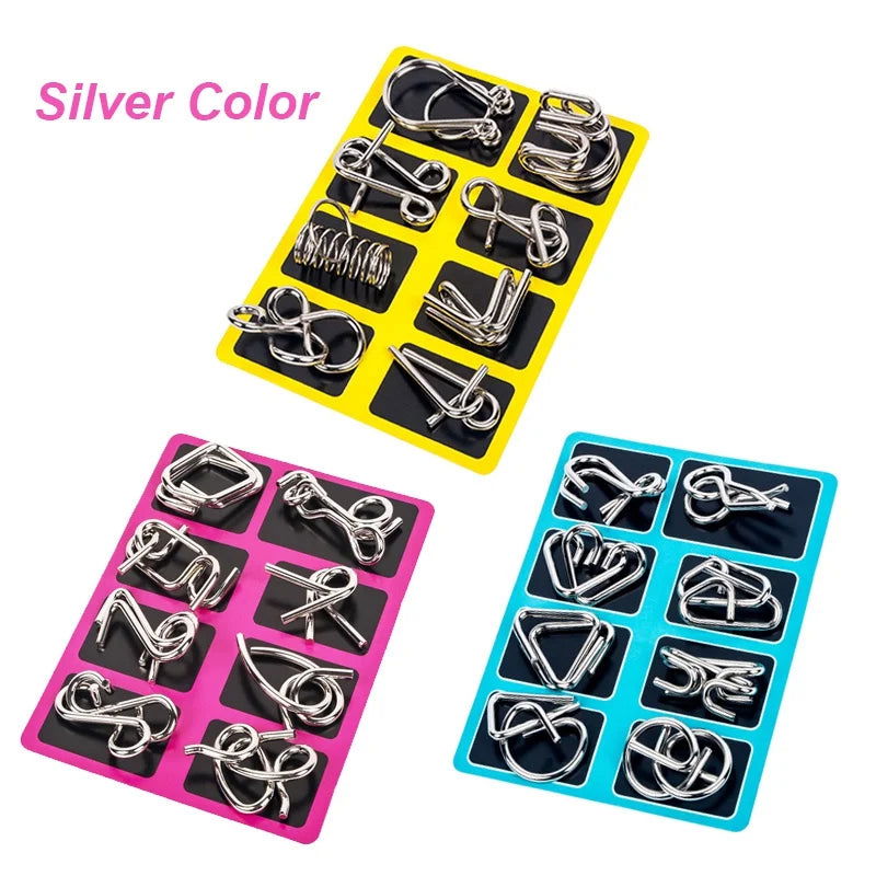 8Pcs/Set Metal Montessori Puzzle Wire IQ Mind Brain Teaser Puzzles Adults Interactive Game Reliever Educational Toys - Slobuy