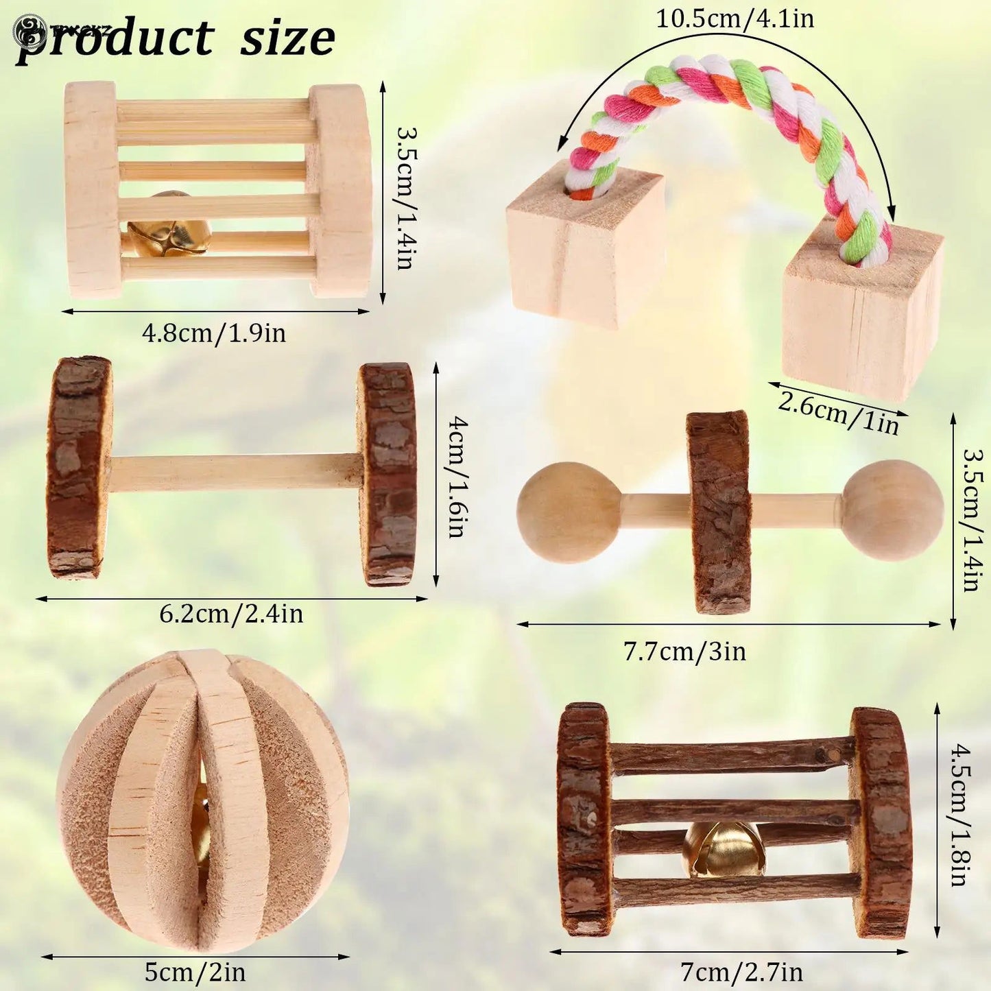 6Pcs/Set Pet Hamster Natural Wooden Chewing Toys Chinchilla Cage Accessories Rabbit Toys Wooden Dumbbell Exercise Bell Roller - Slobuy