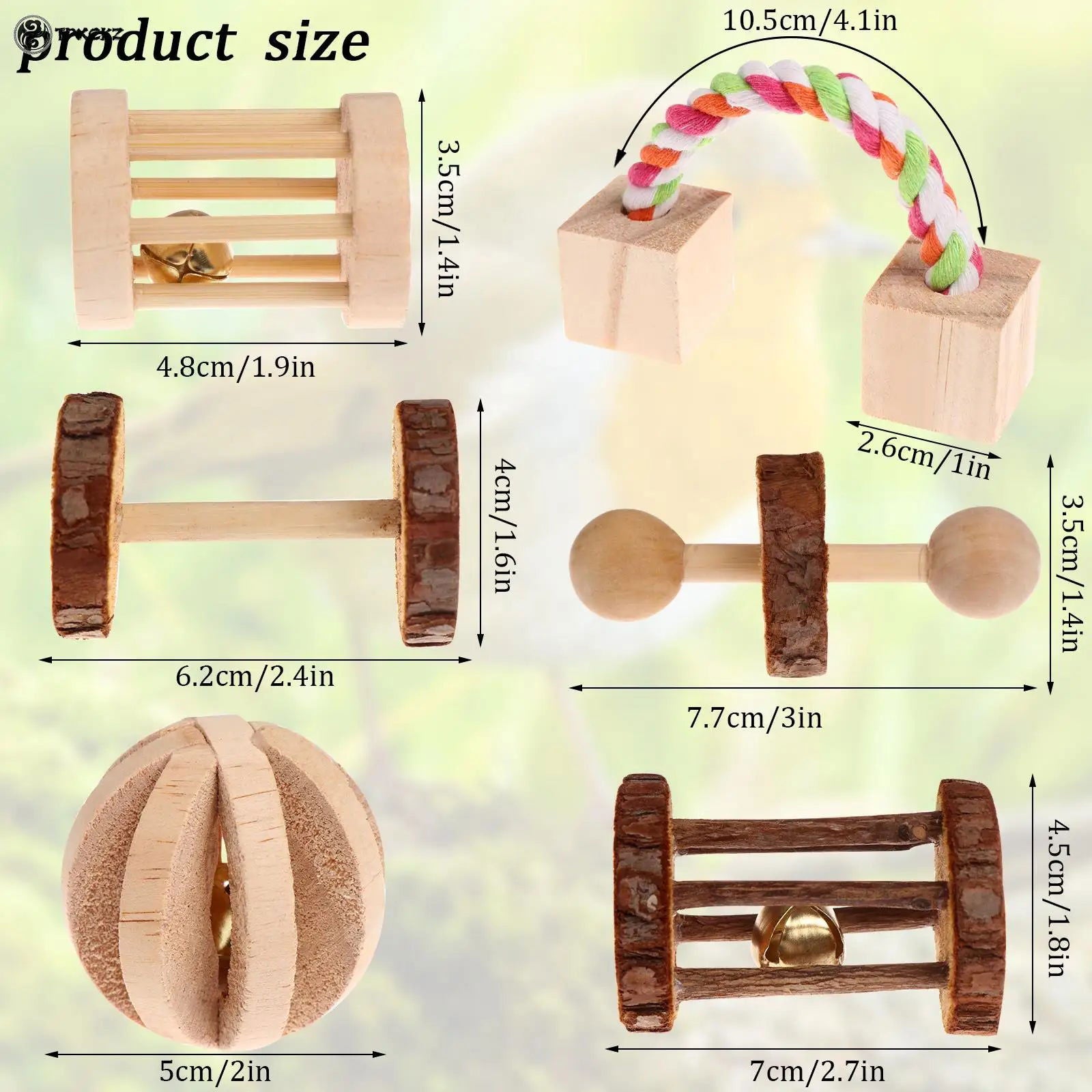 6Pcs/Set Pet Hamster Natural Wooden Chewing Toys Chinchilla Cage Accessories Rabbit Toys Wooden Dumbbell Exercise Bell Roller - Slobuy