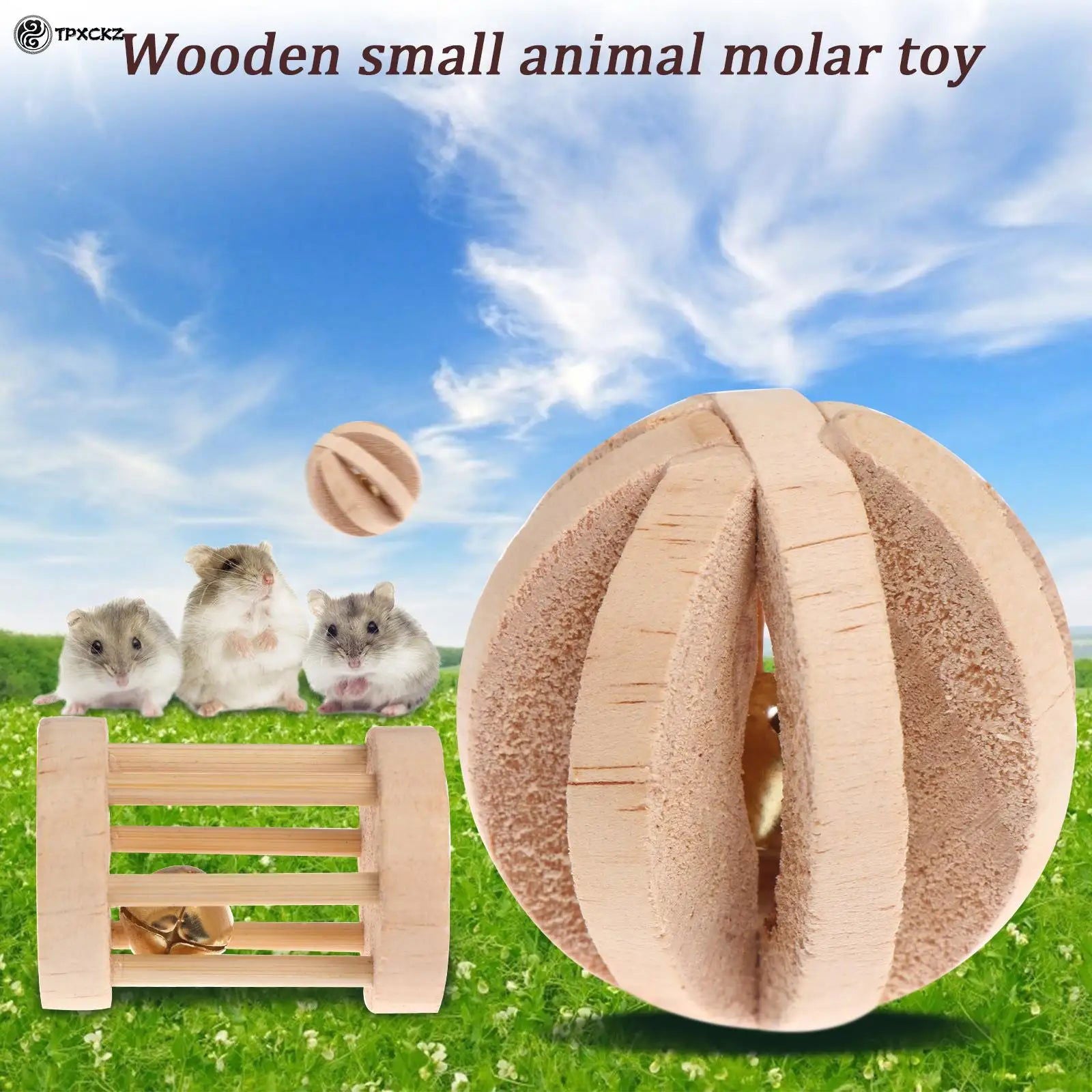 6Pcs/Set Pet Hamster Natural Wooden Chewing Toys Chinchilla Cage Accessories Rabbit Toys Wooden Dumbbell Exercise Bell Roller - Slobuy