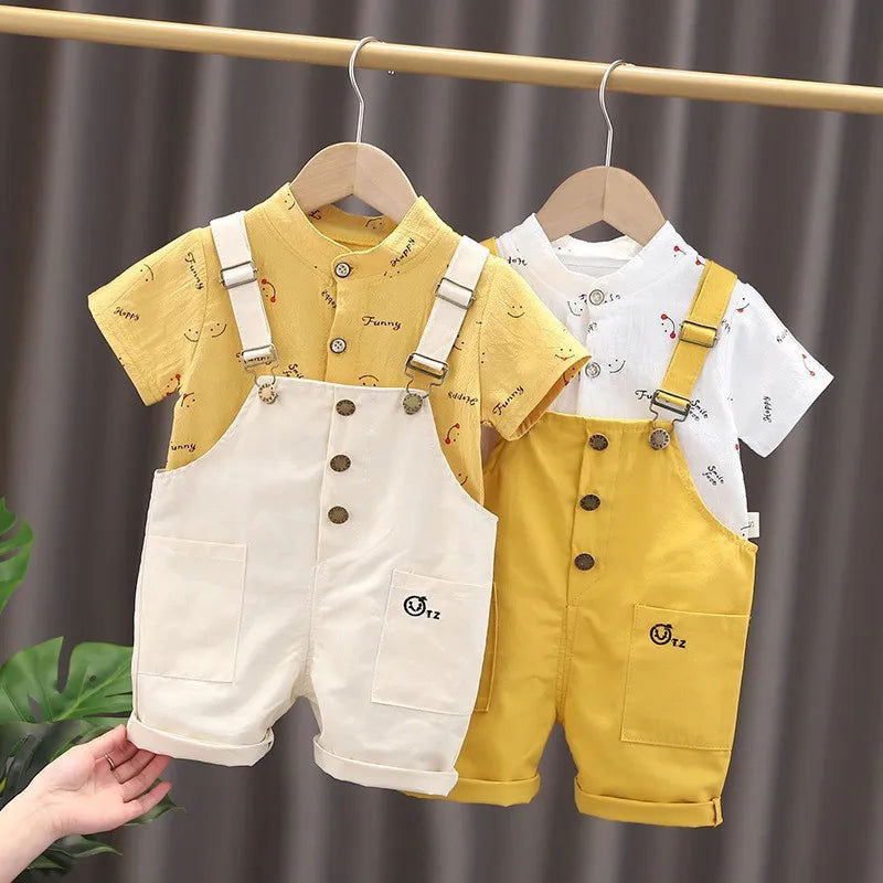 New Summer Baby Boys Clothes Suit Children Girls Fashion T-Shirt Overalls 2Pcs/Set Toddler Casual Costume Kids Tracksuits - Slobuy