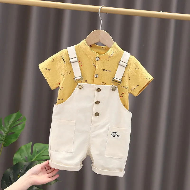 New Summer Baby Boys Clothes Suit Children Girls Fashion T-Shirt Overalls 2Pcs/Set Toddler Casual Costume Kids Tracksuits - Slobuy