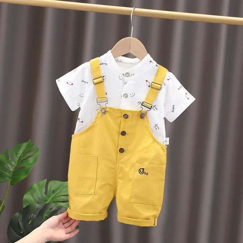 New Summer Baby Boys Clothes Suit Children Girls Fashion T-Shirt Overalls 2Pcs/Set Toddler Casual Costume Kids Tracksuits - Slobuy