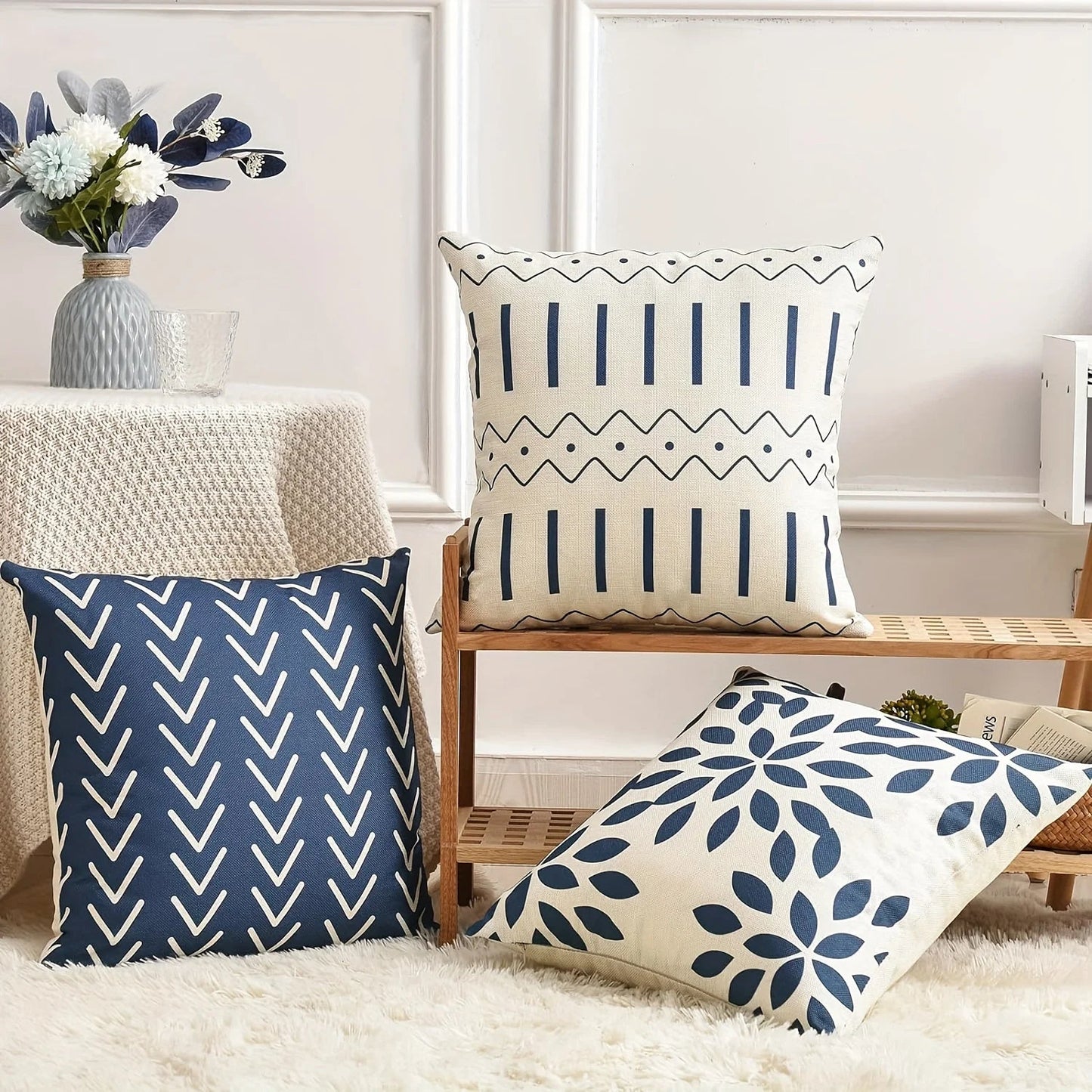 Set of 4 Modern Geometric Pattern Throw Pillow Covers Decorative Linen Cushion Case for Home Decor Couch Bedroom Sofa Chair Car - Slobuy
