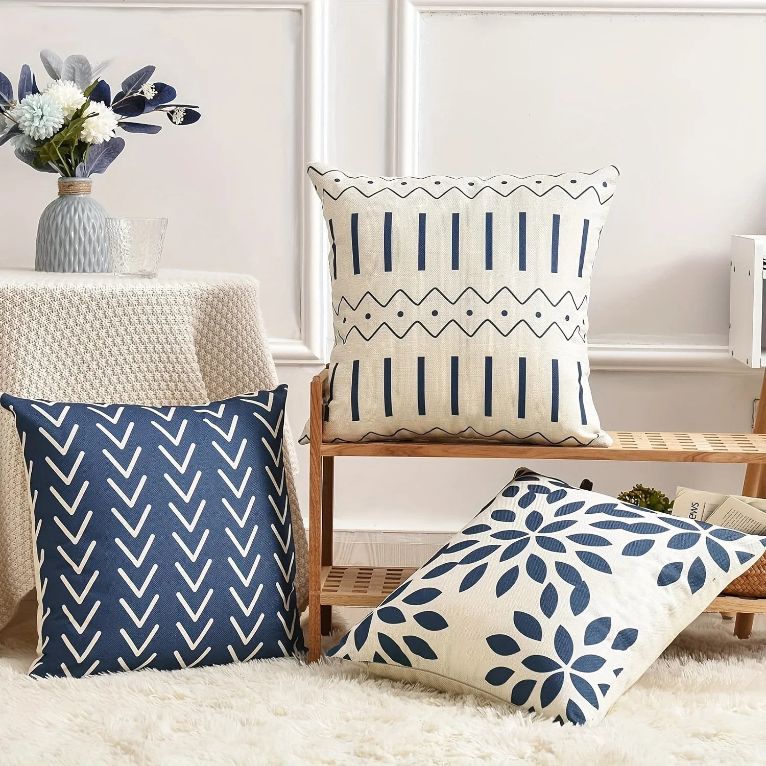 Set of 4 Modern Geometric Pattern Throw Pillow Covers Decorative Linen Cushion Case for Home Decor Couch Bedroom Sofa Chair Car - Slobuy