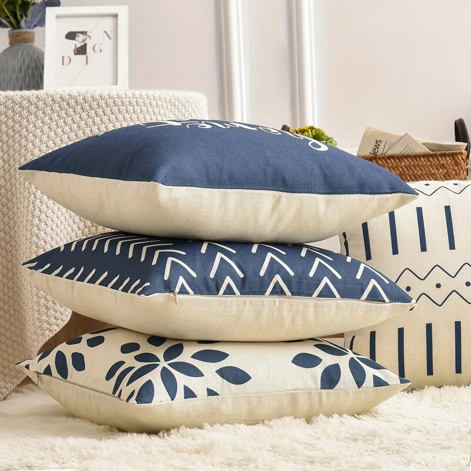 Set of 4 Modern Geometric Pattern Throw Pillow Covers Decorative Linen Cushion Case for Home Decor Couch Bedroom Sofa Chair Car - Slobuy