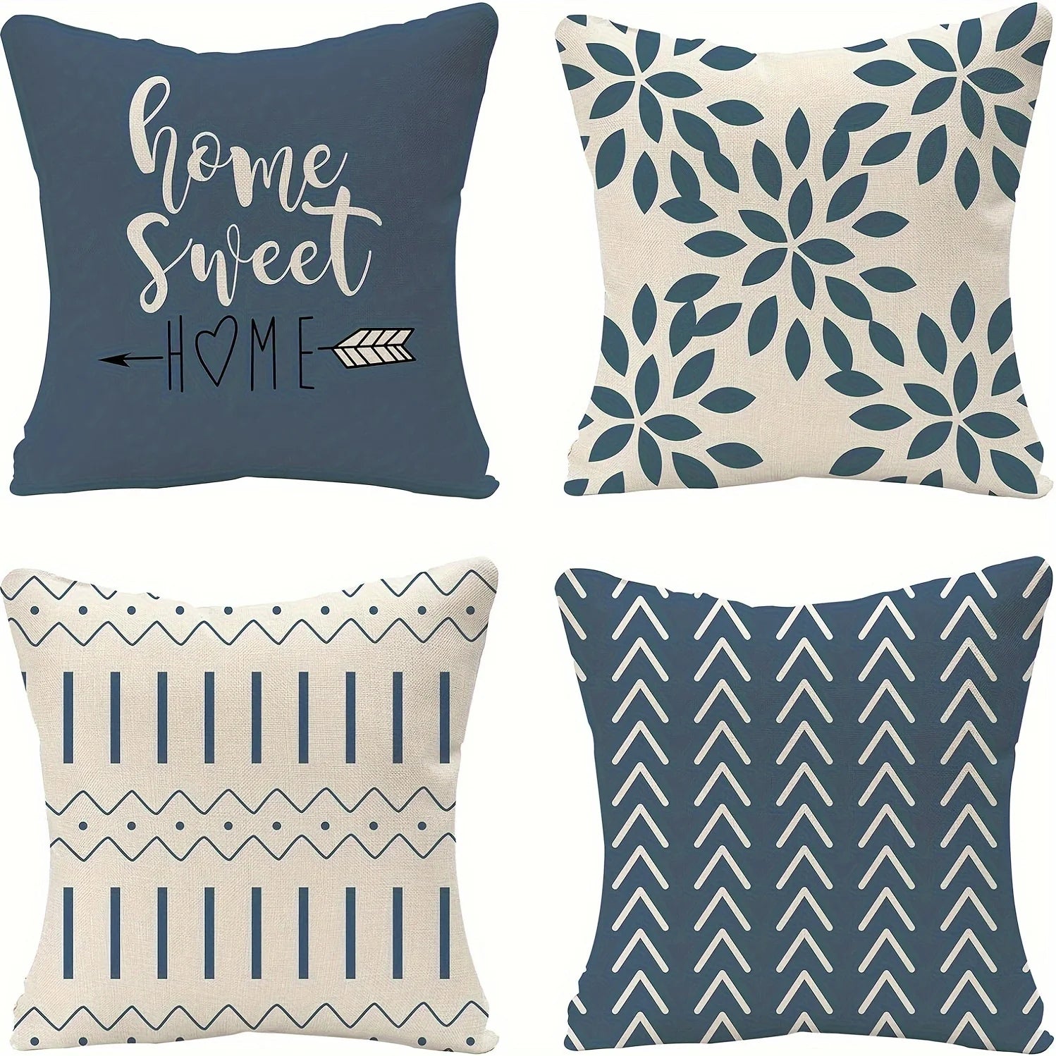 Set of 4 Modern Geometric Pattern Throw Pillow Covers Decorative Linen Cushion Case for Home Decor Couch Bedroom Sofa Chair Car - Slobuy