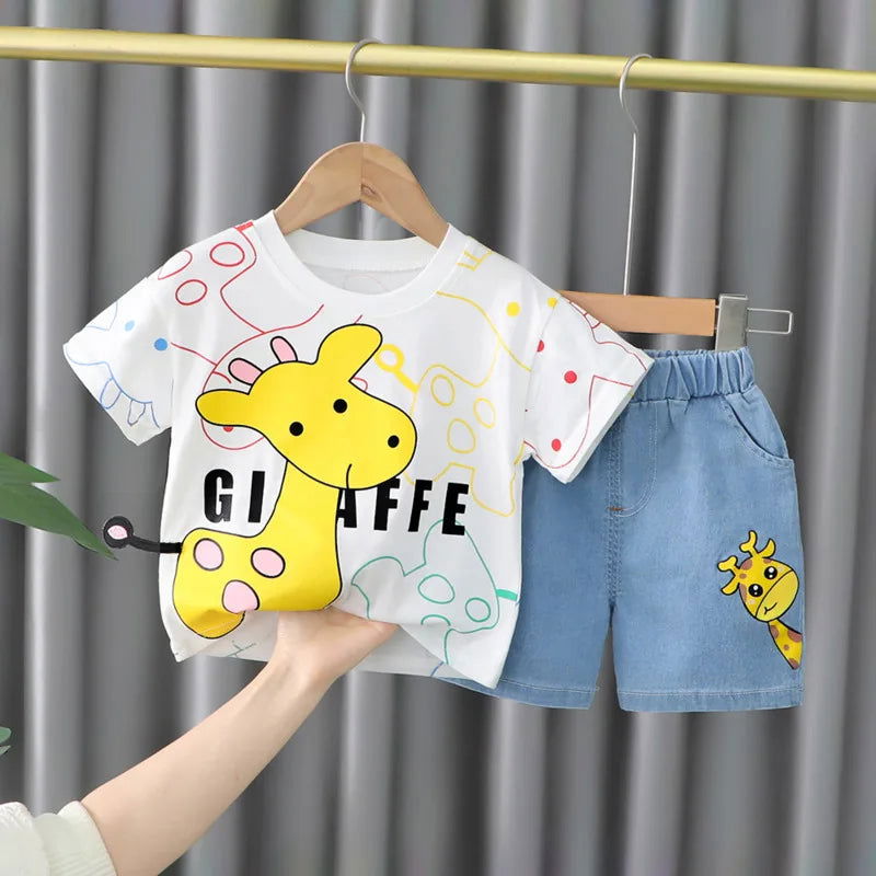 New Summer Baby Girls Clothes Suit Children Boys Fashion Cartoon T-Shirt Shorts 2Pcs/Sets Toddler Casual Costume Kids Tracksuits - Slobuy