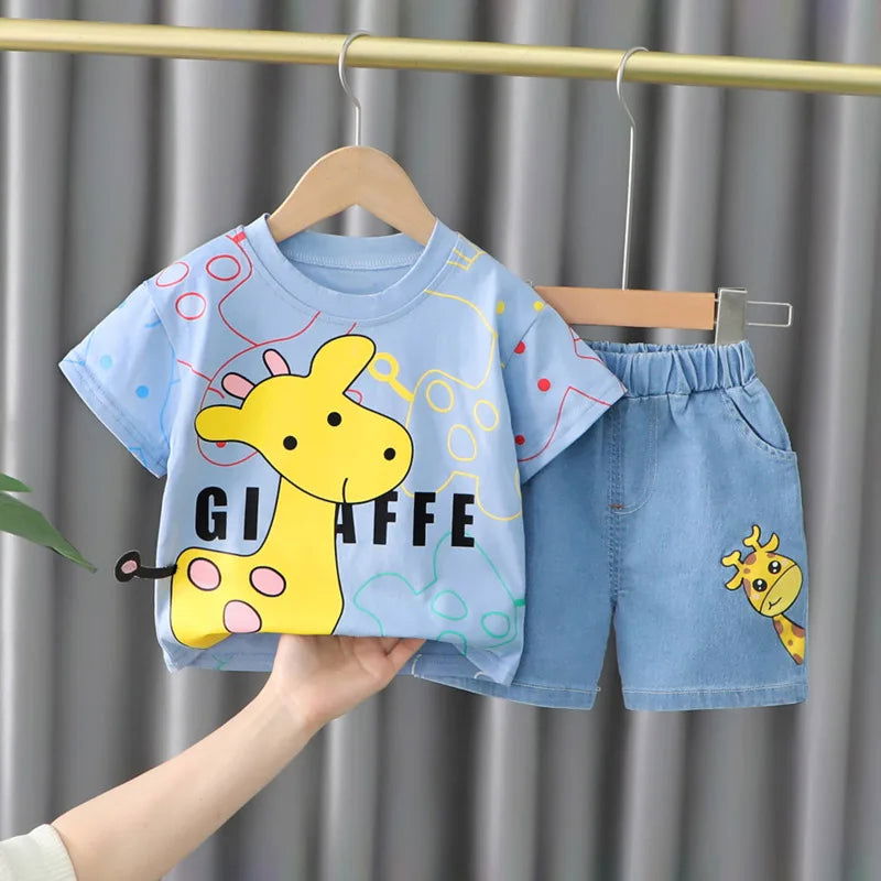 New Summer Baby Girls Clothes Suit Children Boys Fashion Cartoon T-Shirt Shorts 2Pcs/Sets Toddler Casual Costume Kids Tracksuits - Slobuy