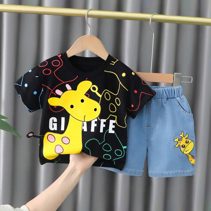New Summer Baby Girls Clothes Suit Children Boys Fashion Cartoon T-Shirt Shorts 2Pcs/Sets Toddler Casual Costume Kids Tracksuits - Slobuy