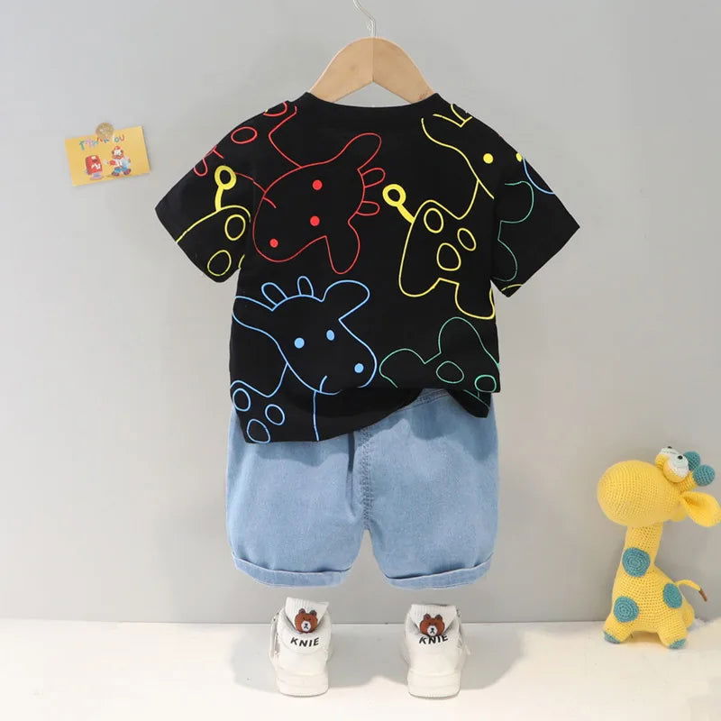 New Summer Baby Girls Clothes Suit Children Boys Fashion Cartoon T-Shirt Shorts 2Pcs/Sets Toddler Casual Costume Kids Tracksuits - Slobuy