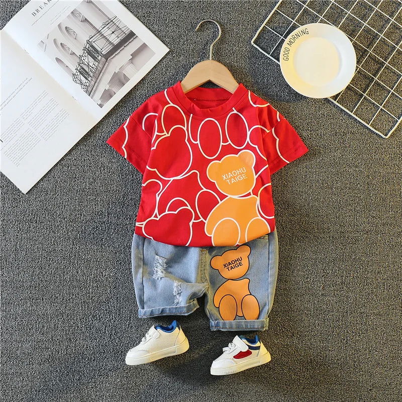 New Summer Baby Girls Clothes Suit Children Boys Fashion Cartoon T-Shirt Shorts 2Pcs/Sets Toddler Casual Costume Kids Tracksuits - Slobuy