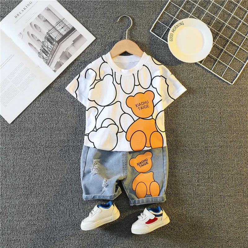 New Summer Baby Girls Clothes Suit Children Boys Fashion Cartoon T-Shirt Shorts 2Pcs/Sets Toddler Casual Costume Kids Tracksuits - Slobuy