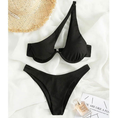 Sexy Bikinis Swimsuits Cut Out Women's Swimwear 2023 One Shoulder Biquini High Cut Bathing Suits Push Up Beach Bikini Set - Slobuy