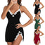Sexy Sleepwear Women Lace Silk Satin V-Neck Nightgown Split Hem Soft Lingerie Night Dress Sleeveless Sleepwear Female Clothes - Slobuy