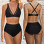 Sexy Solid Bikini Women 2024 High Waist Swimwear Female V neck Swimsuit Striped Bathing Suit Beachwear Summer Bikini Set  Femme - Slobuy