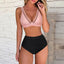 Sexy Solid Bikini Women 2024 High Waist Swimwear Female V neck Swimsuit Striped Bathing Suit Beachwear Summer Bikini Set  Femme - Slobuy