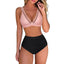 Sexy Solid Bikini Women 2024 High Waist Swimwear Female V neck Swimsuit Striped Bathing Suit Beachwear Summer Bikini Set  Femme - Slobuy