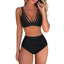 Sexy Solid Bikini Women 2024 High Waist Swimwear Female V neck Swimsuit Striped Bathing Suit Beachwear Summer Bikini Set  Femme - Slobuy