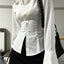 Sexy Solid Slim Flared Sleeve Women Shirt Lapel Single-breasted Back Bandage Tunic Female Blouses 2024 Spring Trend New Lady Top - Slobuy