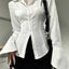 Sexy Solid Slim Flared Sleeve Women Shirt Lapel Single-breasted Back Bandage Tunic Female Blouses 2024 Spring Trend New Lady Top - Slobuy