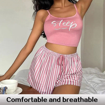 Sexy Summer Women Pajamas Set Sleepwear Cotton Home Clothes Tops And Shorts Cute Soft Sleeveless Nightwear For Female - Slobuy