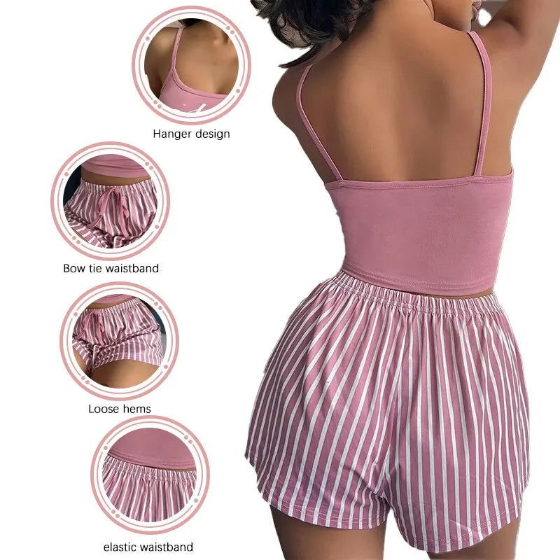 Sexy Summer Women Pajamas Set Sleepwear Cotton Home Clothes Tops And Shorts Cute Soft Sleeveless Nightwear For Female - Slobuy