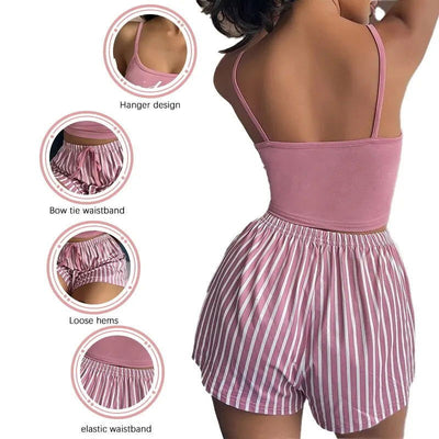 Sexy Summer Women Pajamas Set Sleepwear Cotton Home Clothes Tops And Shorts Cute Soft Sleeveless Nightwear For Female - Slobuy