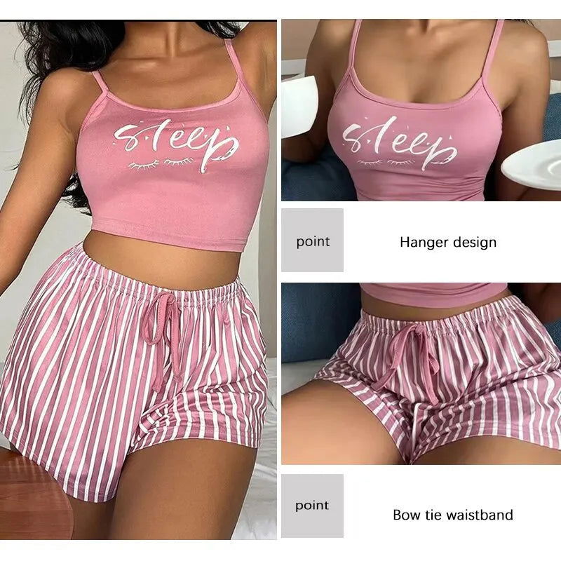 Sexy Summer Women Pajamas Set Sleepwear Cotton Home Clothes Tops And Shorts Cute Soft Sleeveless Nightwear For Female - Slobuy