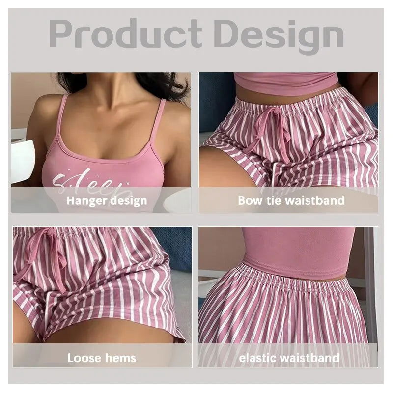 Sexy Summer Women Pajamas Set Sleepwear Cotton Home Clothes Tops And Shorts Cute Soft Sleeveless Nightwear For Female - Slobuy
