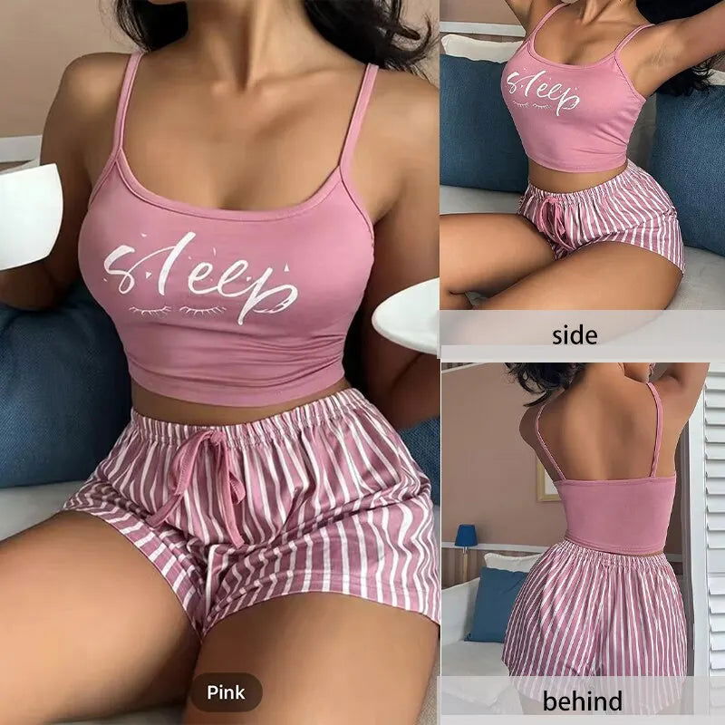 Sexy Summer Women Pajamas Set Sleepwear Cotton Home Clothes Tops And Shorts Cute Soft Sleeveless Nightwear For Female - Slobuy