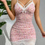 Sexy V-neck Pink  Slip Nightdress Lace Floral Pattern Pajamas Cute Summer for Women Home Clothing Sleepwear - Slobuy